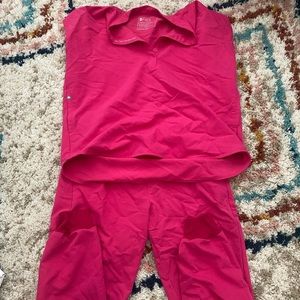 Hot pink figs scrubs. Jogger pants and smock top